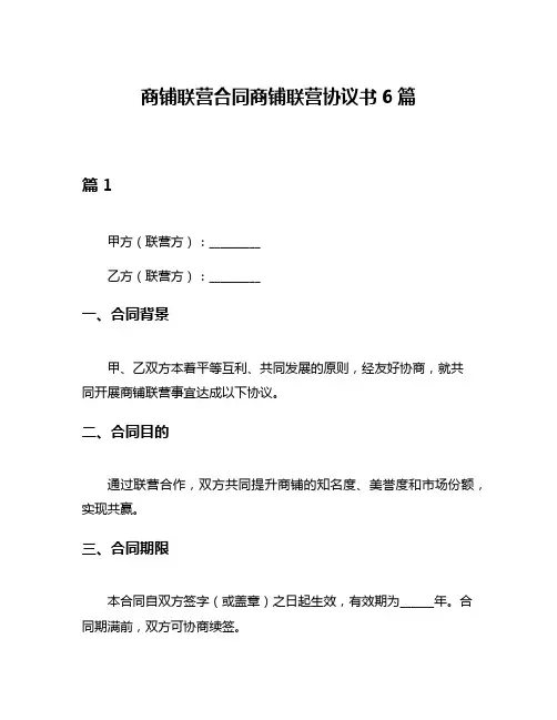 商铺联营合同商铺联营协议书6篇