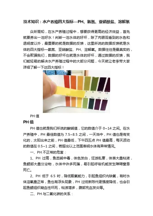技术知识：水产养殖四大指标—PH、氨氮、亚硝酸盐、溶解氧