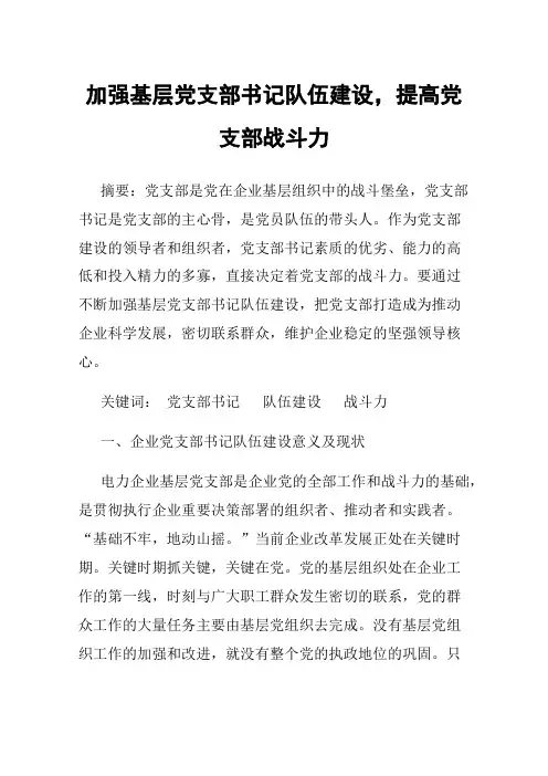 加强基层党支部书记队伍建设，提高党支部战斗力