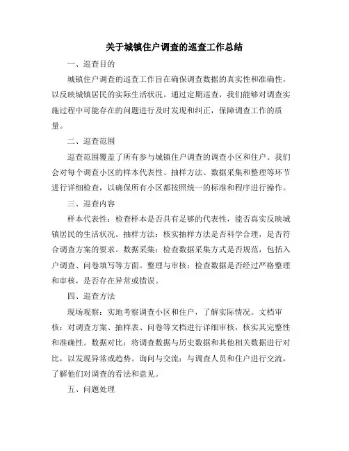 关于城镇住户调查的巡查工作总结