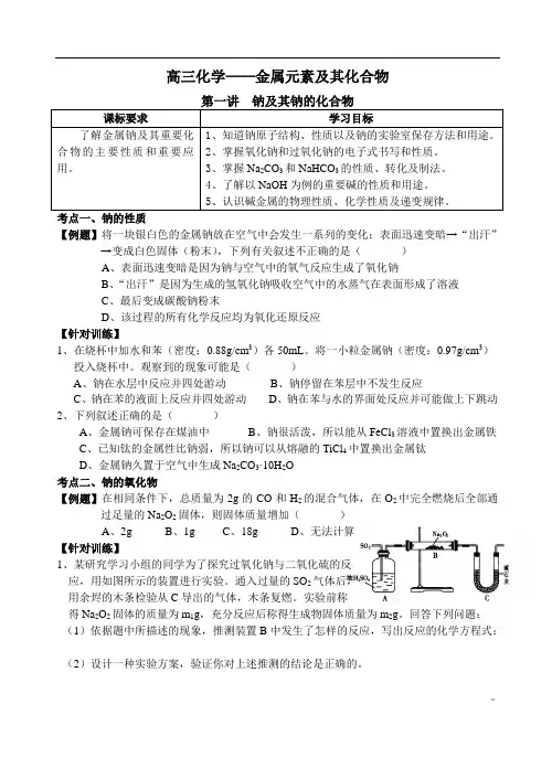 钠及其钠的化合物讲义