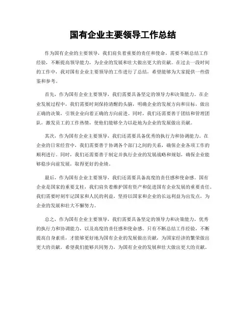 国有企业主要领导工作总结