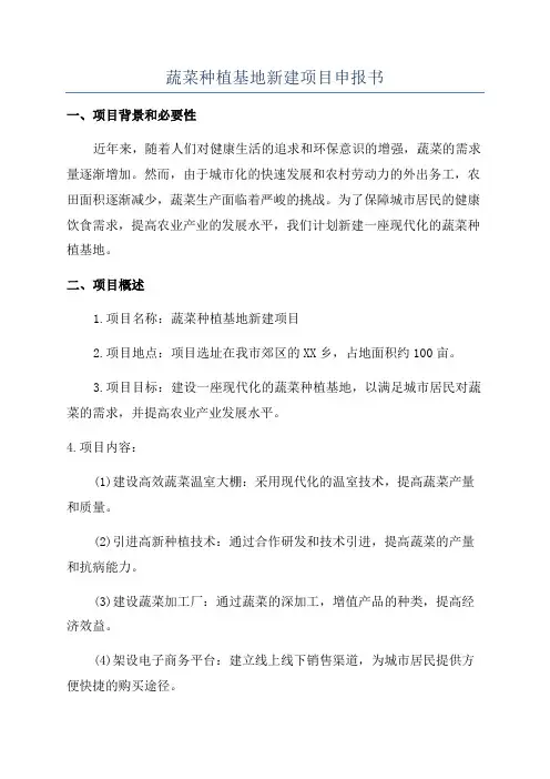 蔬菜种植基地新建项目申报书
