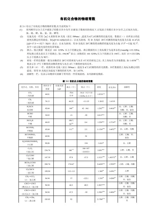有机化合物的物理常数