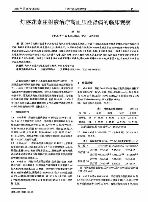 灯盏花素注射液治疗高血压性肾病的临床观察