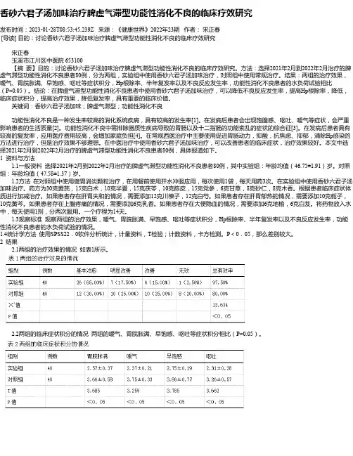 香砂六君子汤加味治疗脾虚气滞型功能性消化不良的临床疗效研究