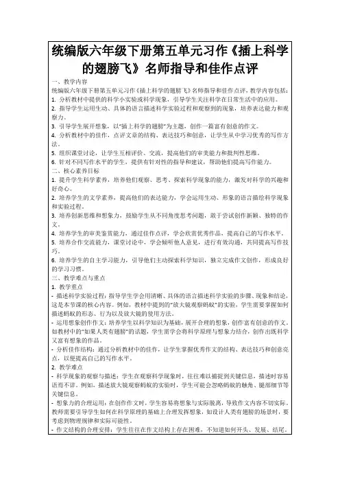 统编版六年级下册第五单元习作《插上科学的翅膀飞》名师指导和佳作点评