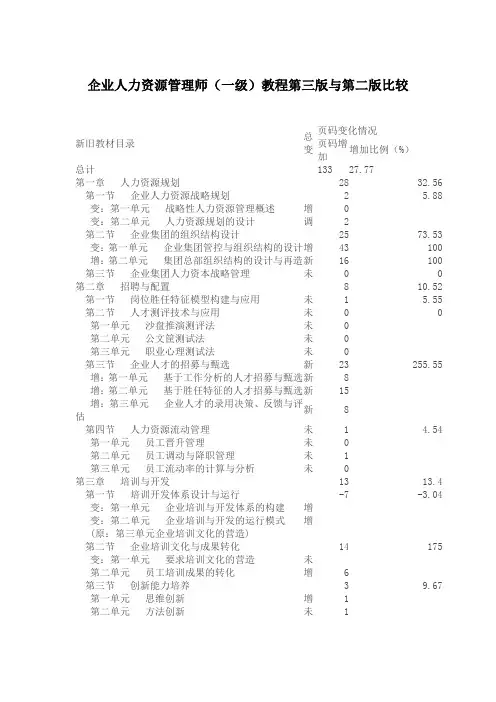 企业人力资源管理师(一级)教程第三版与第二版比较