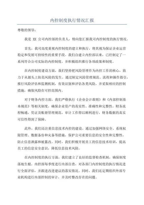 内控制度执行情况汇报