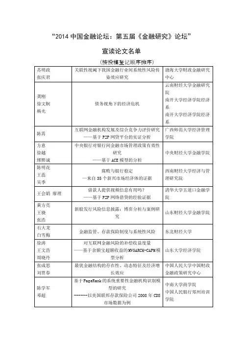2014中国金融论坛金融研究论坛