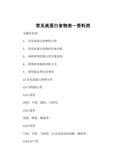 常见高蛋白食物表-资料类