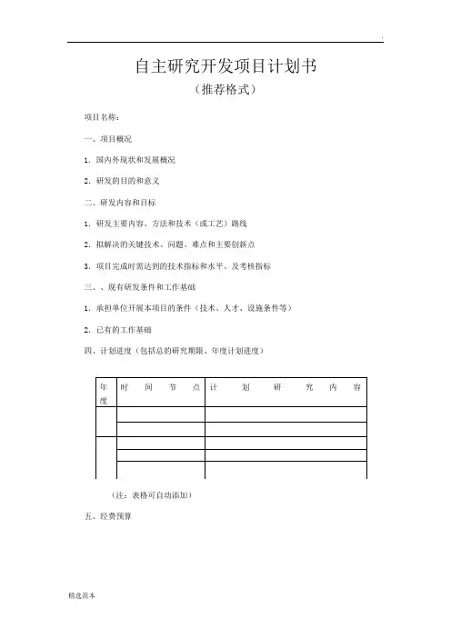 自主研究开发项目计划书