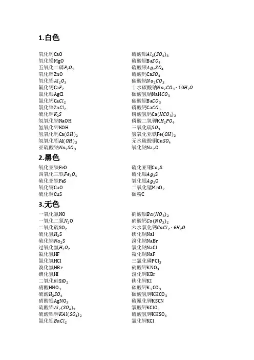 高中阶段常见无机物颜色