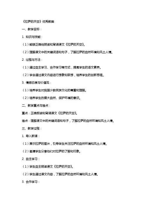 《拉萨的天空》教案2