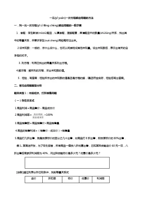 初中应用题分类型解法讲解及专题训练