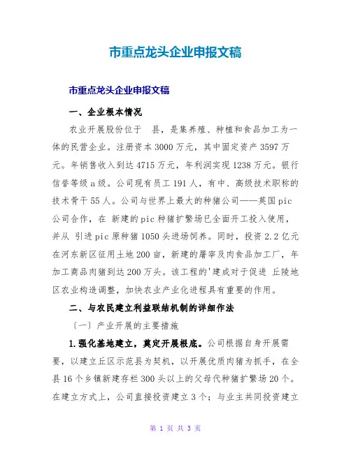 重点龙头企业申报文稿