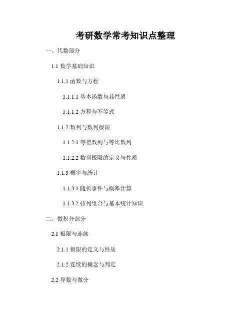 考研数学常考知识点整理