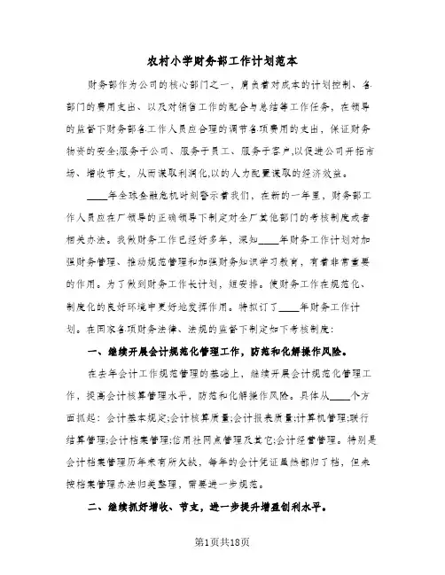 农村小学财务部工作计划范本（四篇）