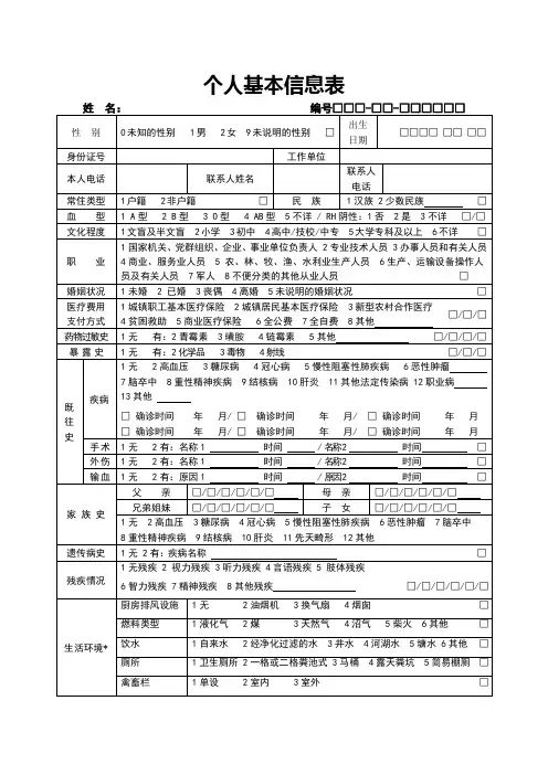 基本公共卫生服务表格