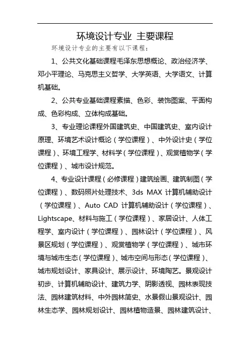 环境设计专业 主要课程