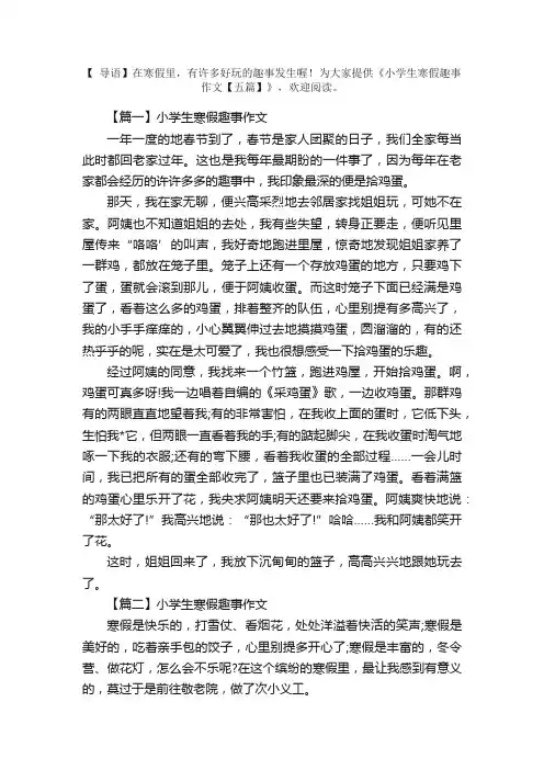 小学生寒假趣事作文【五篇】