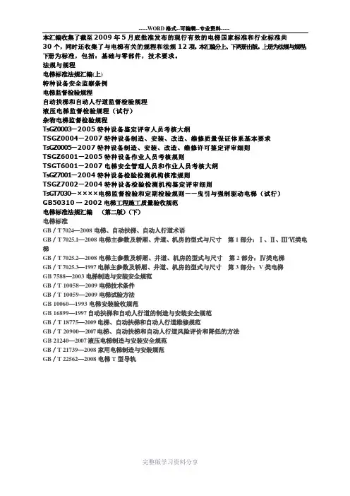 电梯标准法规汇编目录