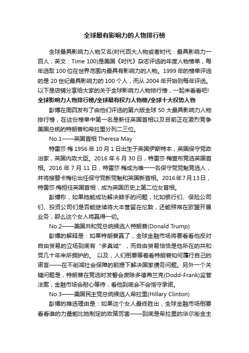 全球最有影响力的人物排行榜