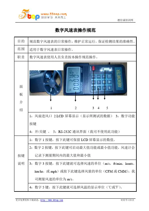 数字风速表操作规范