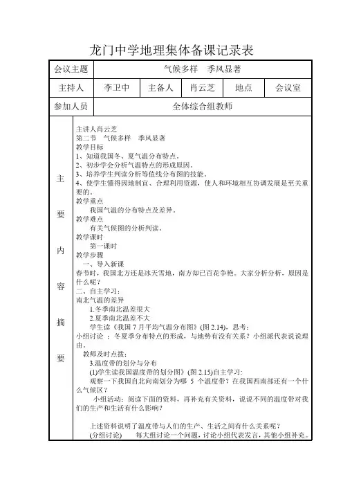 地理集体备课记录表