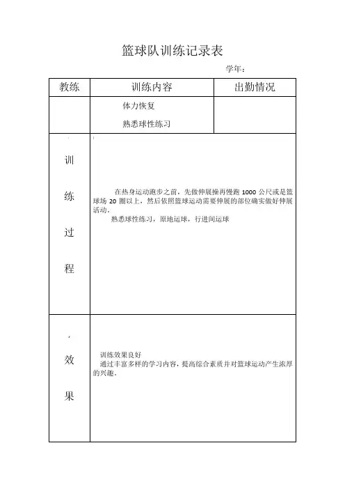 篮球训练记录表 3份