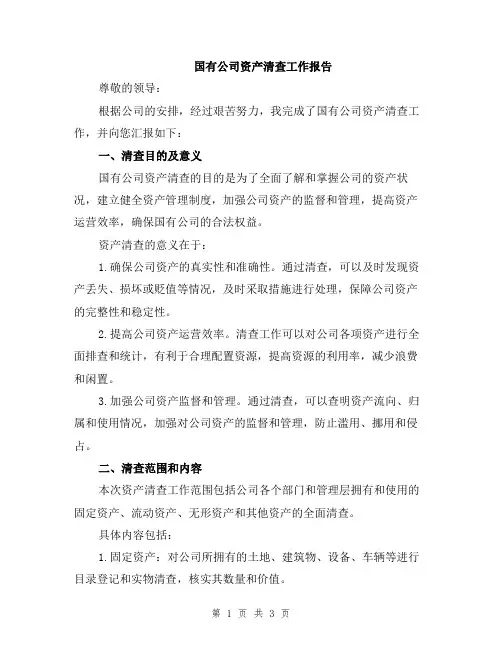 国有公司资产清查工作报告