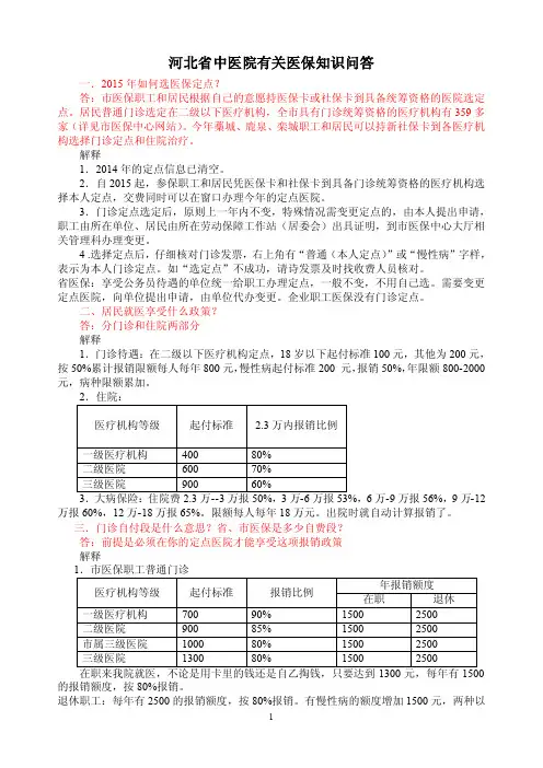 河北省中医院有关医保知识问答