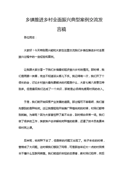乡镇推进乡村全面振兴典型案例交流发言稿