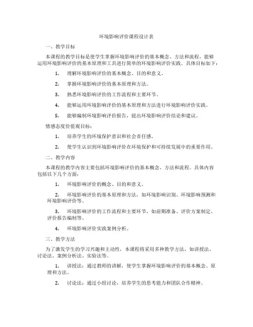 环境影响评价课程设计表
