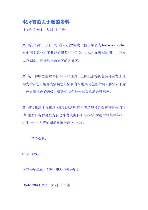 求所有的关于鹰的资料