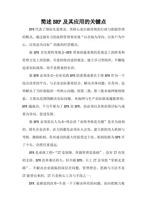 简述BRP及其应用的关键点