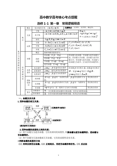 高中数学高考核心考点提醒选修1-1 第一章  常用逻辑用语