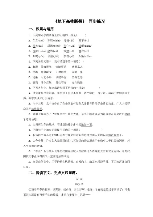 《地下森林断想》 同步练习5