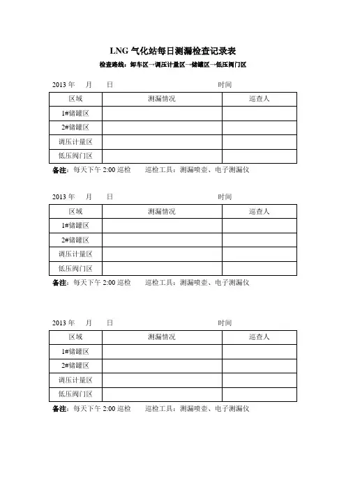 LNG气化站每日测漏检查记录表