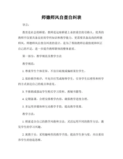 师德师风自查自纠表