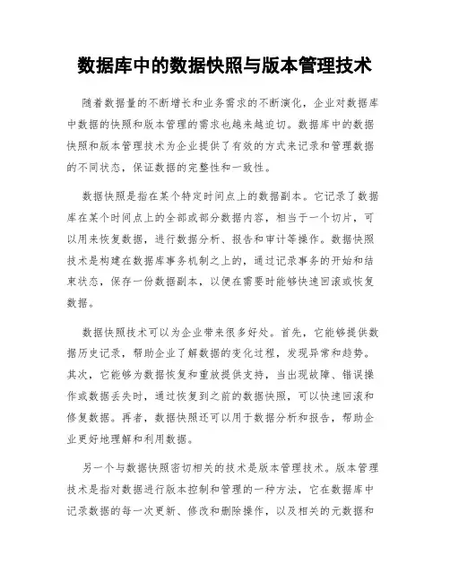 数据库中的数据快照与版本管理技术