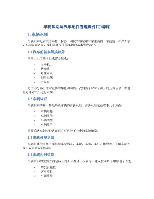 车辆识别与汽车配件管理课件(可编辑)