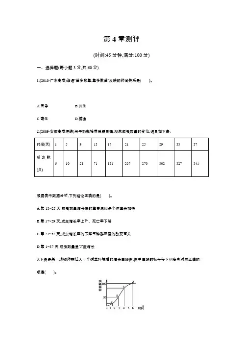 人教版生物必修三优化设计练习题第4章测评