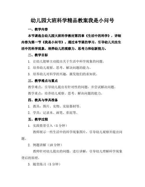 幼儿园大班科学精品教案我是小问号
