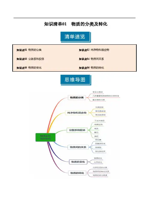 知识清单01 物质的分类及转化(学生版) 2025年高考化学一轮复习知识清单
