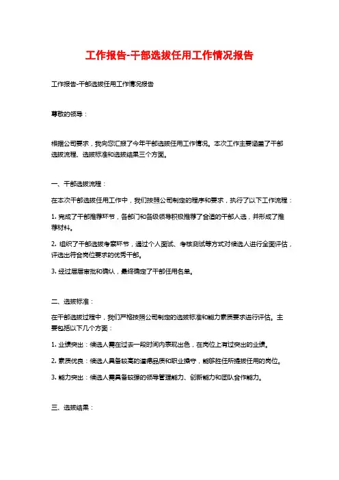 工作报告-干部选拔任用工作情况报告