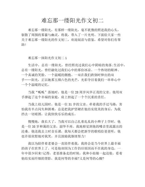 难忘那一缕阳光作文初二