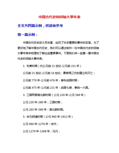 中国古代史时间轴大事年表