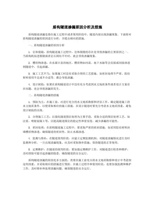 盾构隧道渗漏原因分析及措施