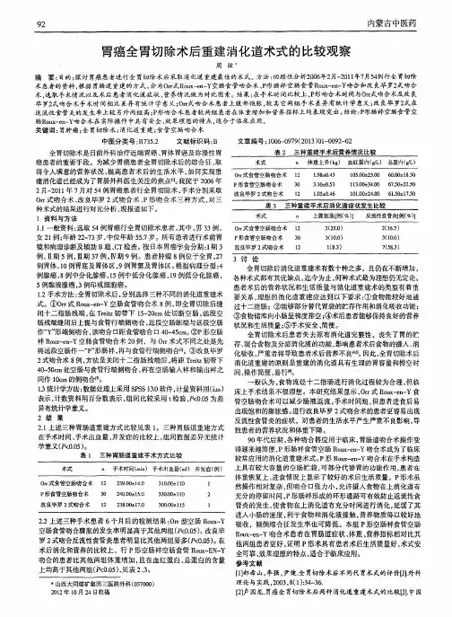 胃癌全胃切除术后重建消化道术式的比较观察